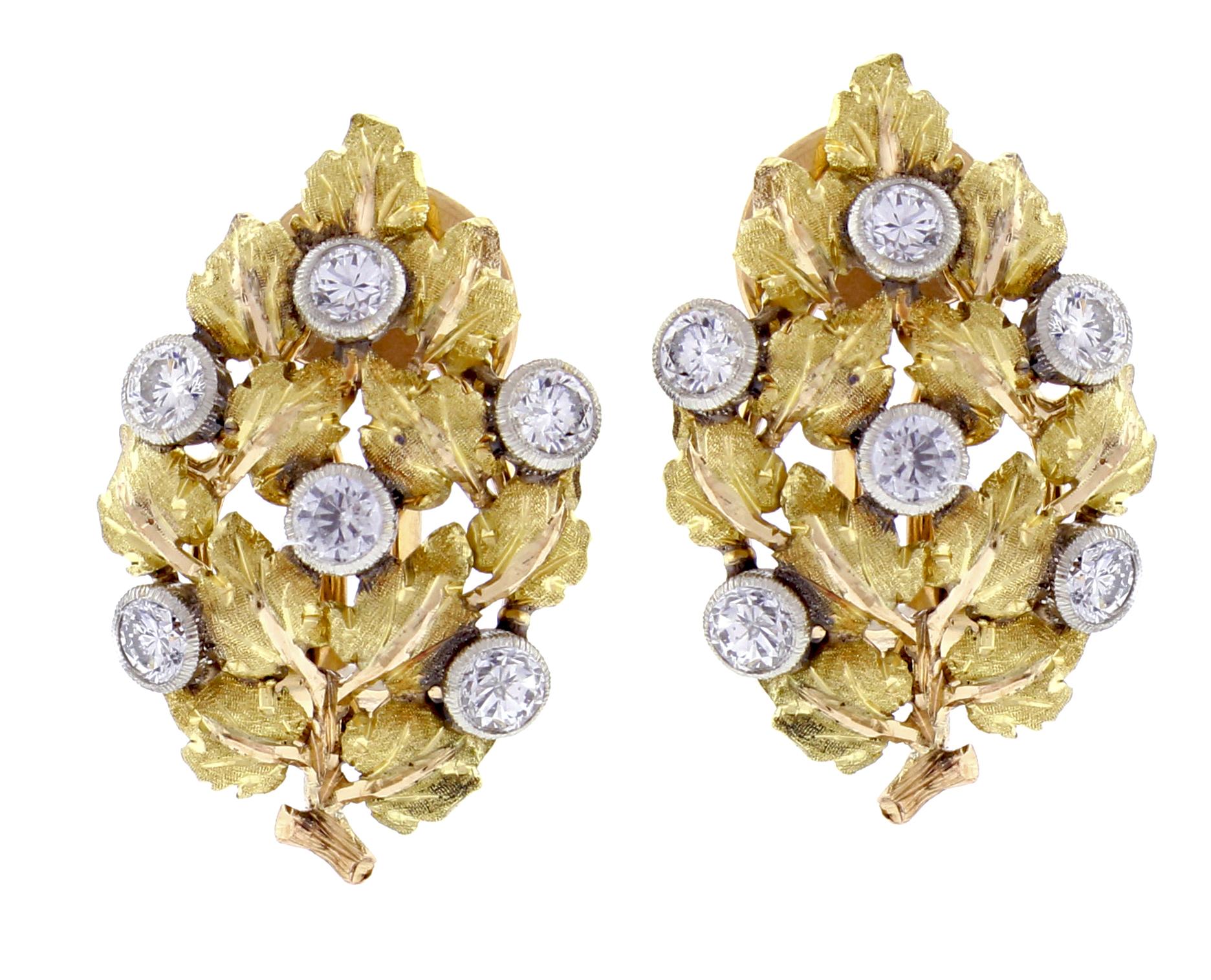 Mario Buccellati Diamond Leaf Earrings In Excellent Condition In Bethesda, MD