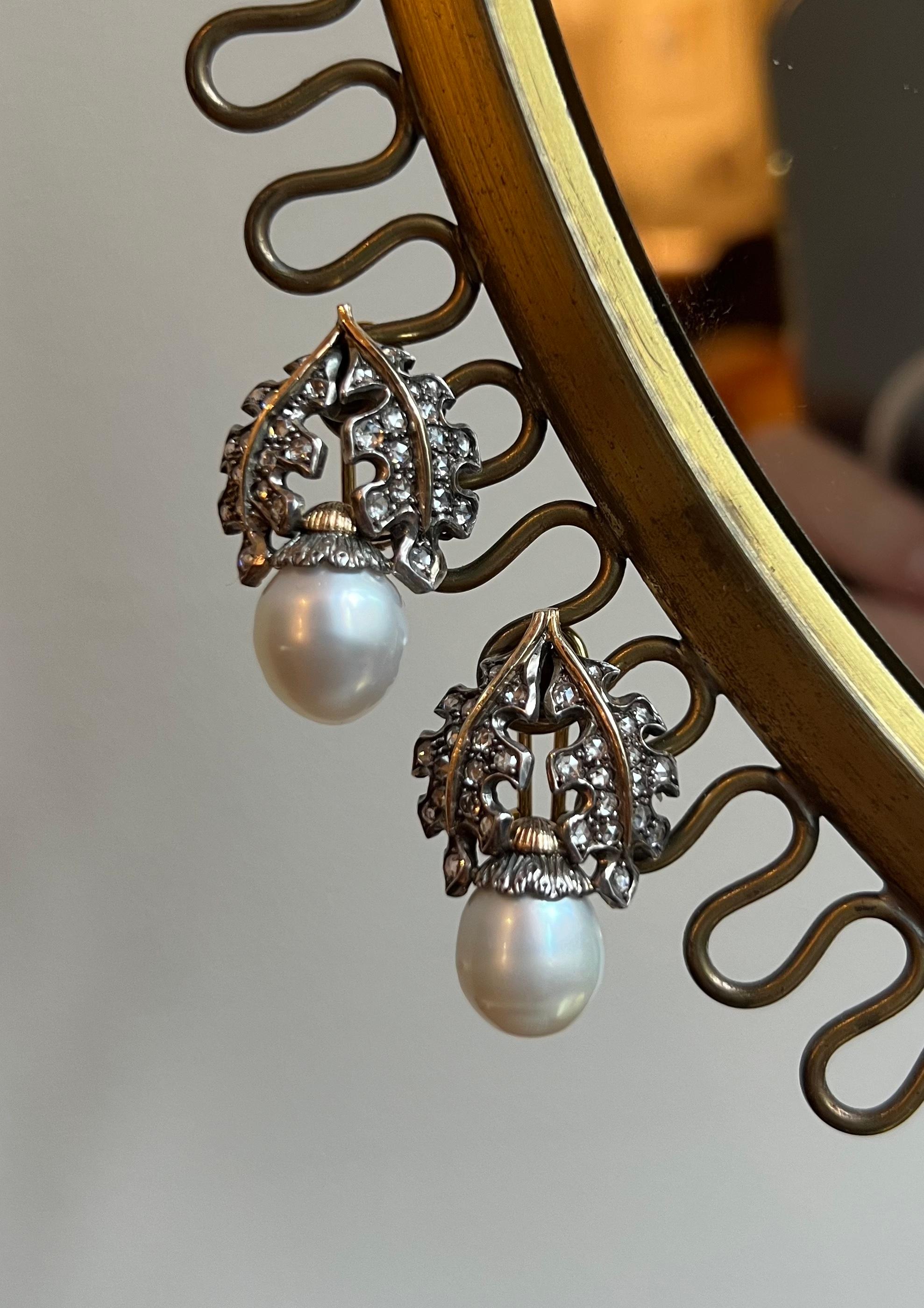 Rose Cut Mario Buccellati Diamond Pearl 18 Karat Gold and Silver Clip On Earrings For Sale