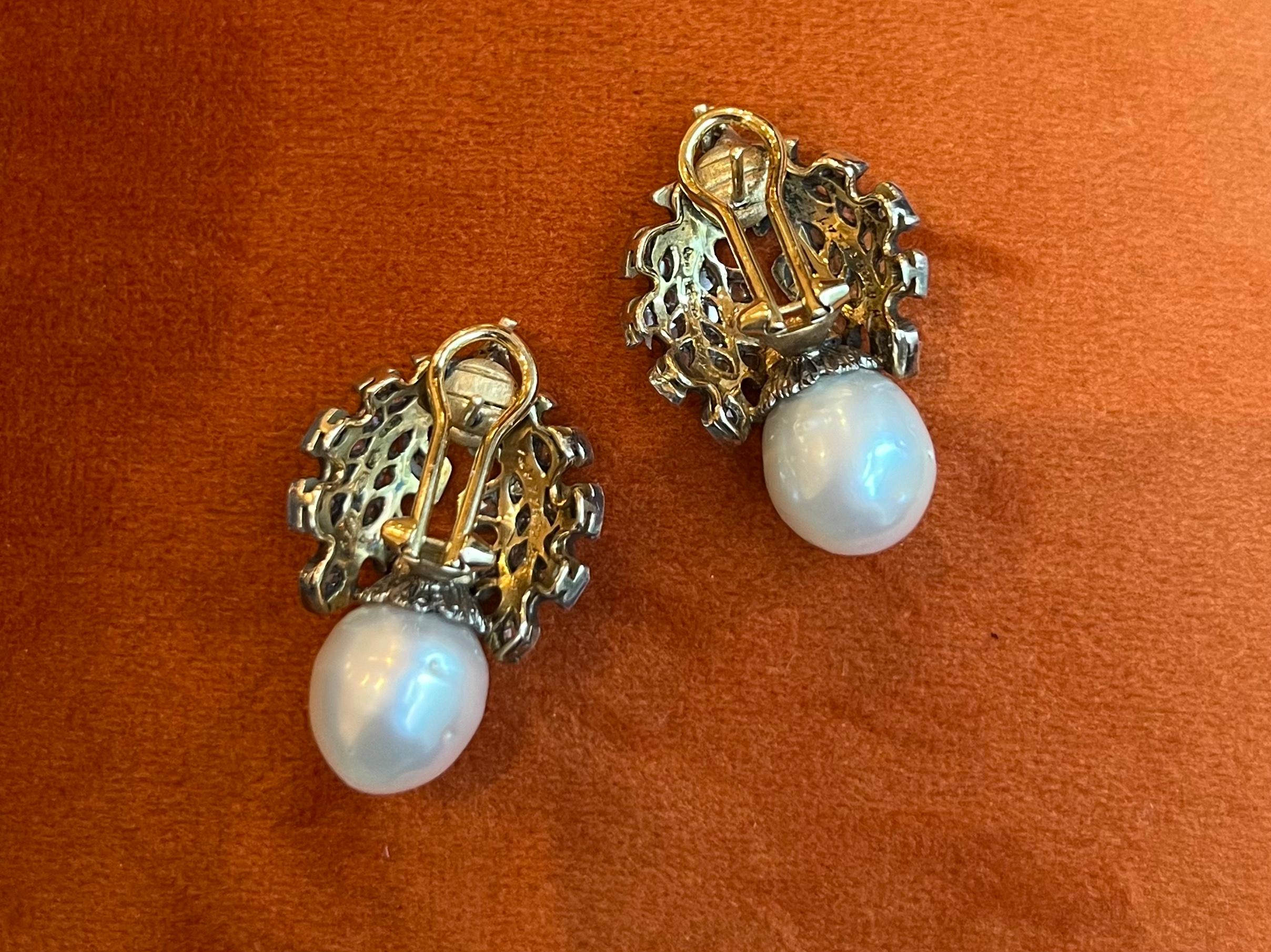 Women's Mario Buccellati Diamond Pearl 18 Karat Gold and Silver Clip On Earrings For Sale