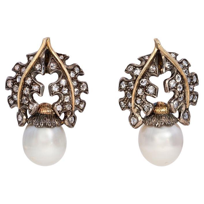 Mario Buccellati Boucles d'oreilles Clips en or 18 carats et argent avec diamants et perles en vente