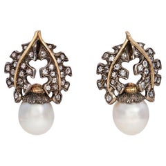 Vintage Mario Buccellati Diamond Pearl 18 Karat Gold and Silver Clip On Earrings
