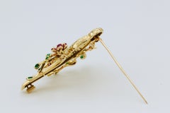 Mario Buccellati Diamond Ruby Emerald 18k Gold Bird Brooch