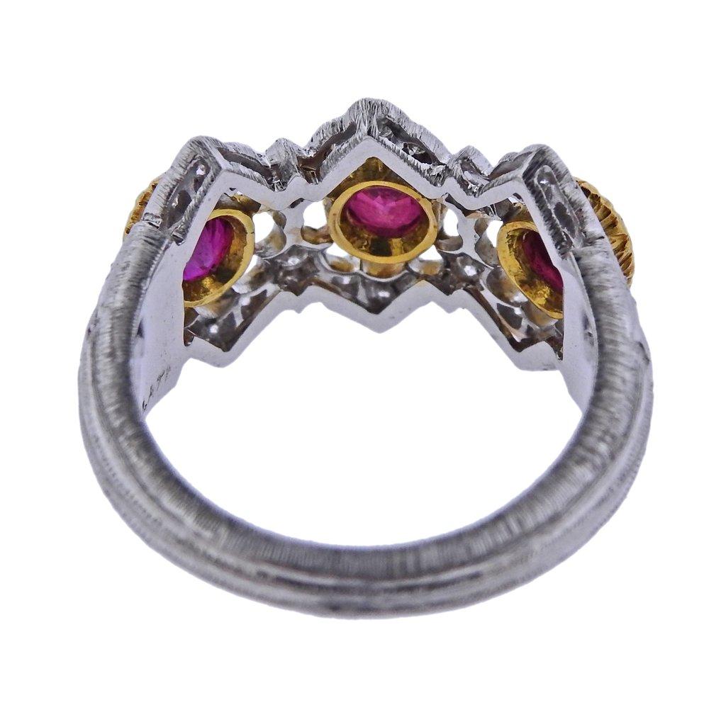 Mario Buccellati Diamond Ruby White Yellow Gold Ring In Excellent Condition In Lambertville, NJ