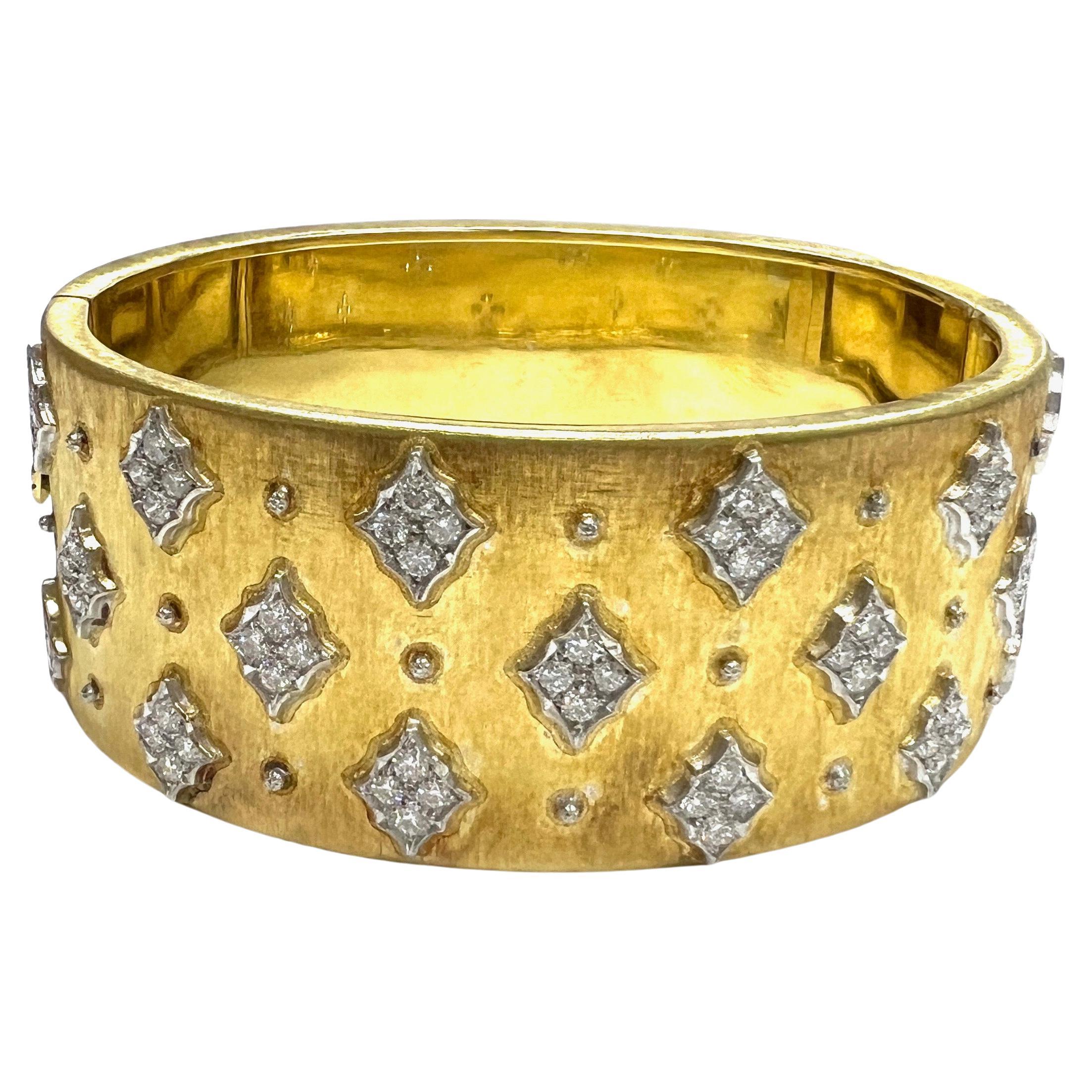 Mario Buccellati Diamond Yellow Gold Wide Bangle Bracelet