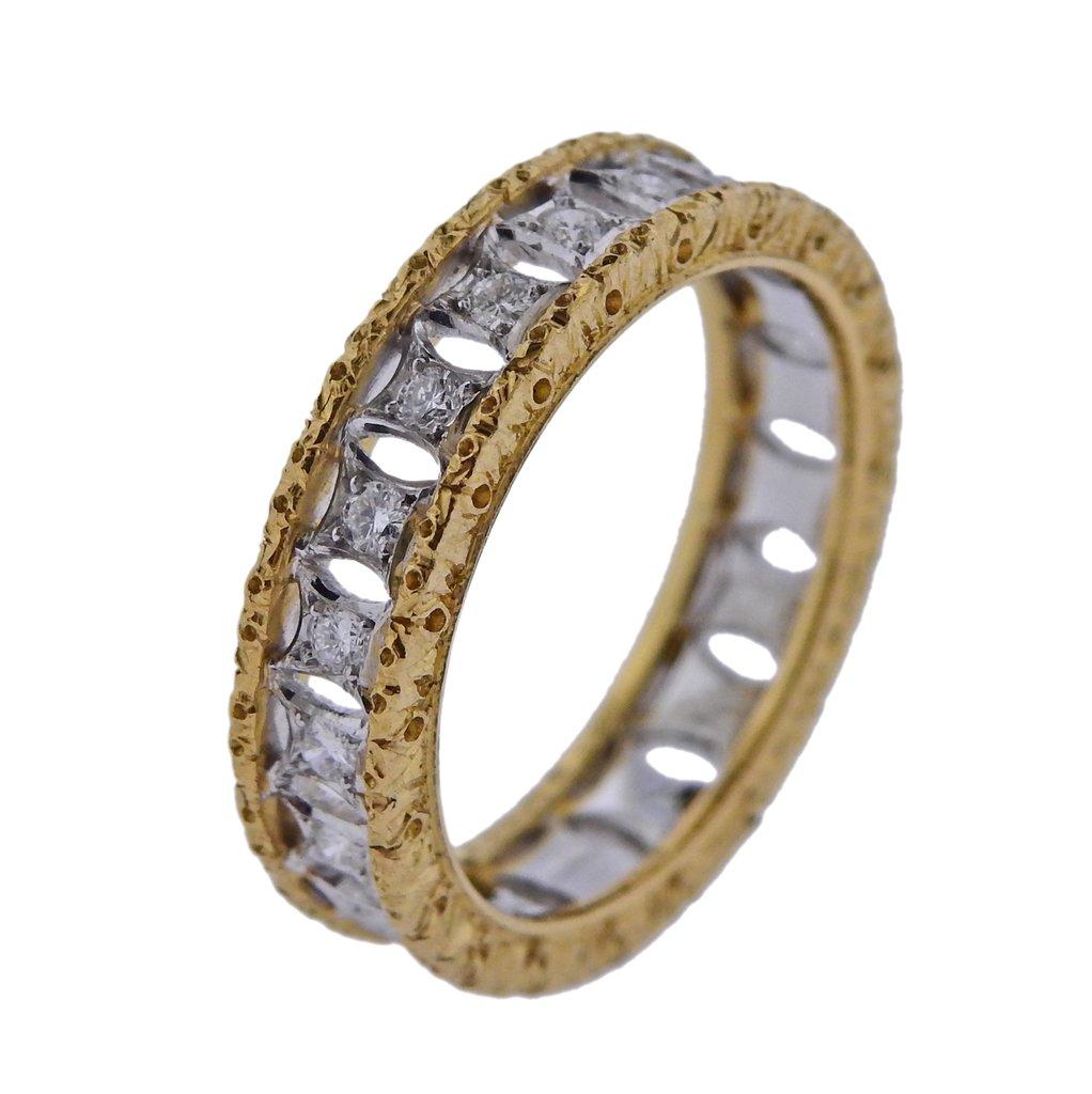 Mario Buccellati Diamond Yellow White Gold Wedding Band Ring In Excellent Condition In Lambertville, NJ