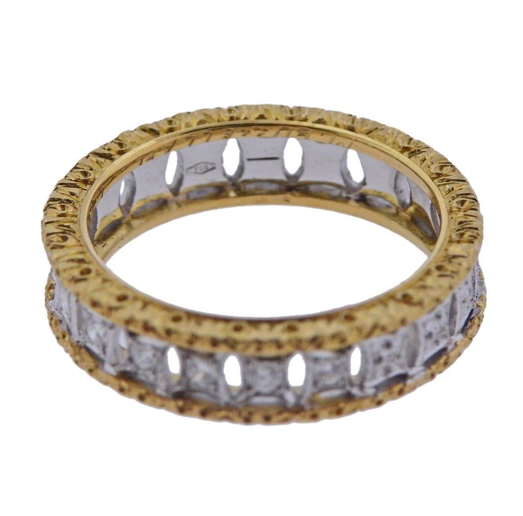 Women's or Men's Mario Buccellati Diamond Yellow White Gold Wedding Band Ring