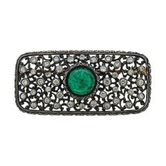 Mario Buccellati Emerald Cabochon Diamond Gold Silver Brooch