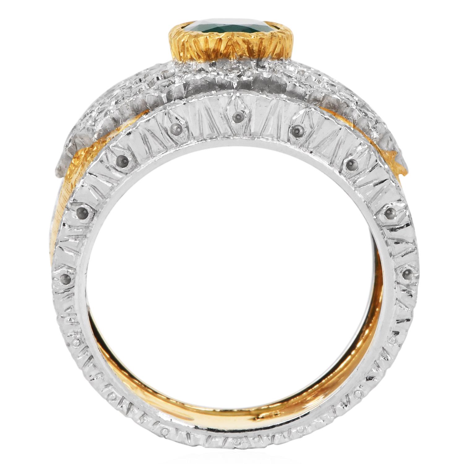 Mario Buccellati Emerald Diamond 18K Wide Statement Ring For Sale 2