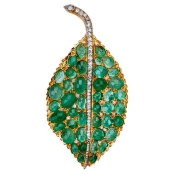 Mario Buccellati Emerald Leaf Brooch, 1970s