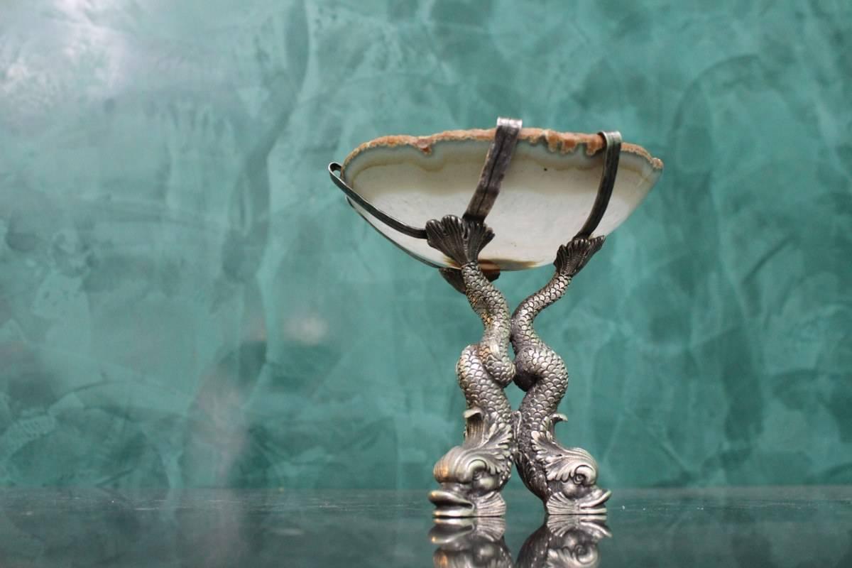 Mario Buccellati Engraved Sterling Silver and Agatha Italian Stand, 1970s For Sale 6