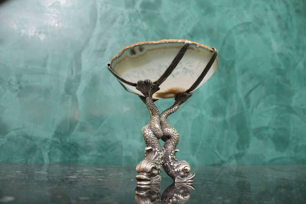 Mario Buccellati Engraved Sterling Silver and Agatha Italian Stand, 1970s For Sale 7