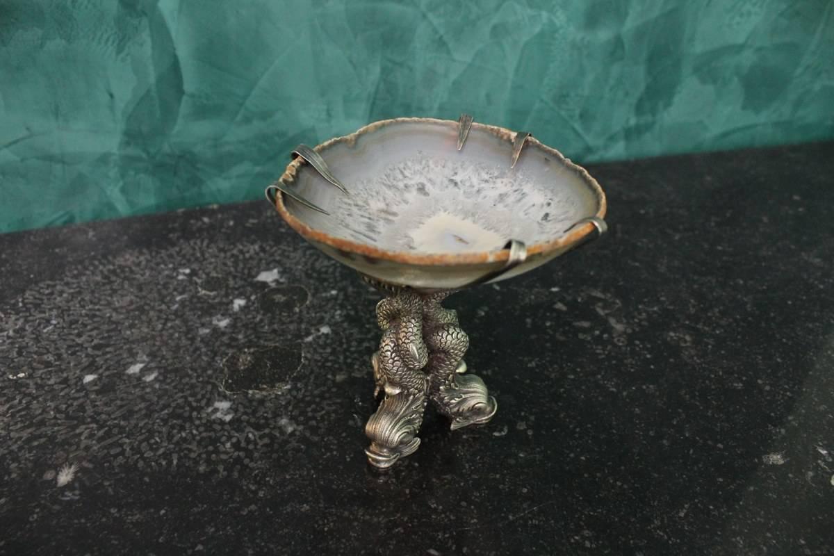 Mario Buccellati Engraved Sterling Silver and Agatha Italian Stand, 1970s For Sale 8