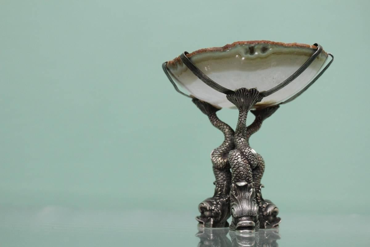 Mario Buccellati Engraved Sterling Silver and Agatha Italian Stand, 1970s For Sale 11