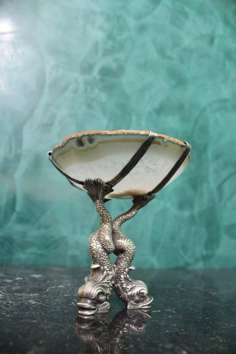 Mario Buccellati Engraved Sterling Silver and Agatha Italian Stand, 1970s For Sale 13