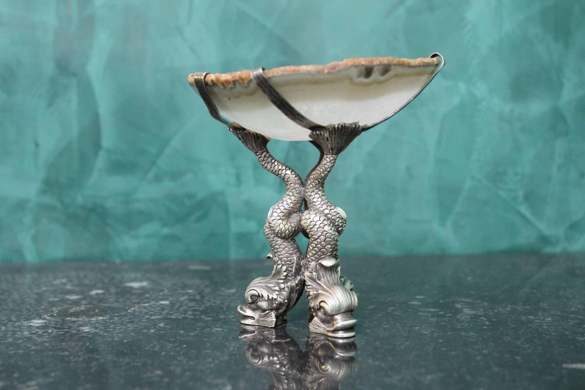 Mario Buccellati Engraved Sterling Silver and Agatha Italian Stand, 1970s For Sale 2