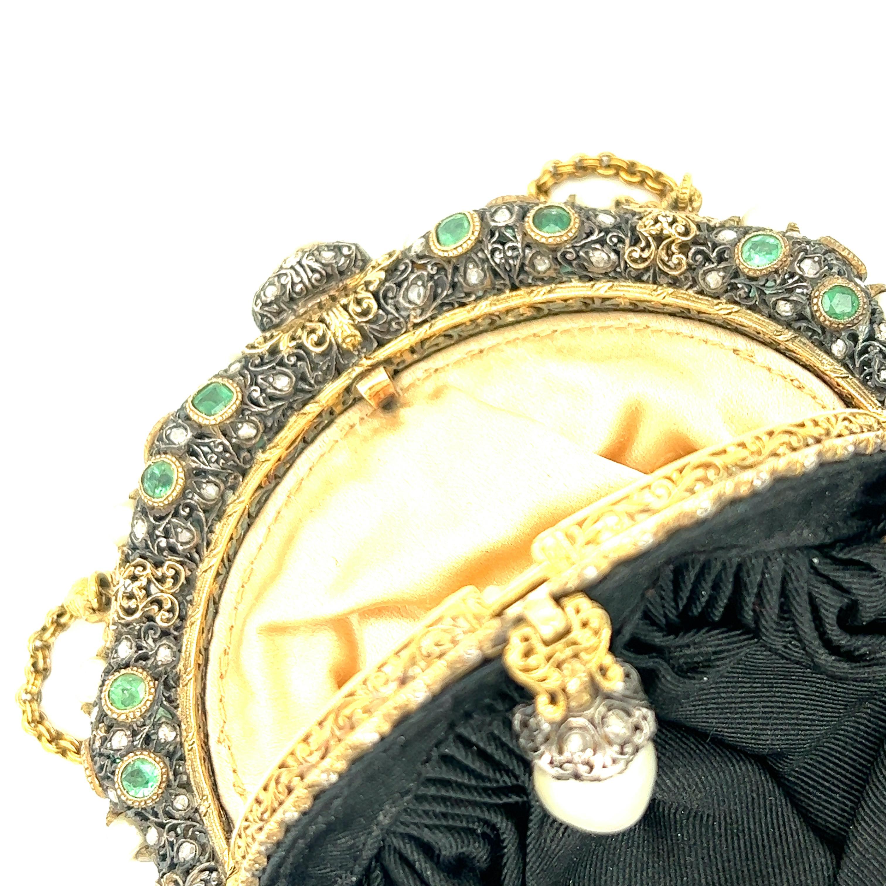 Mario Buccellati Frame Black Pouch Bag with Pearl In Good Condition For Sale In New York, NY