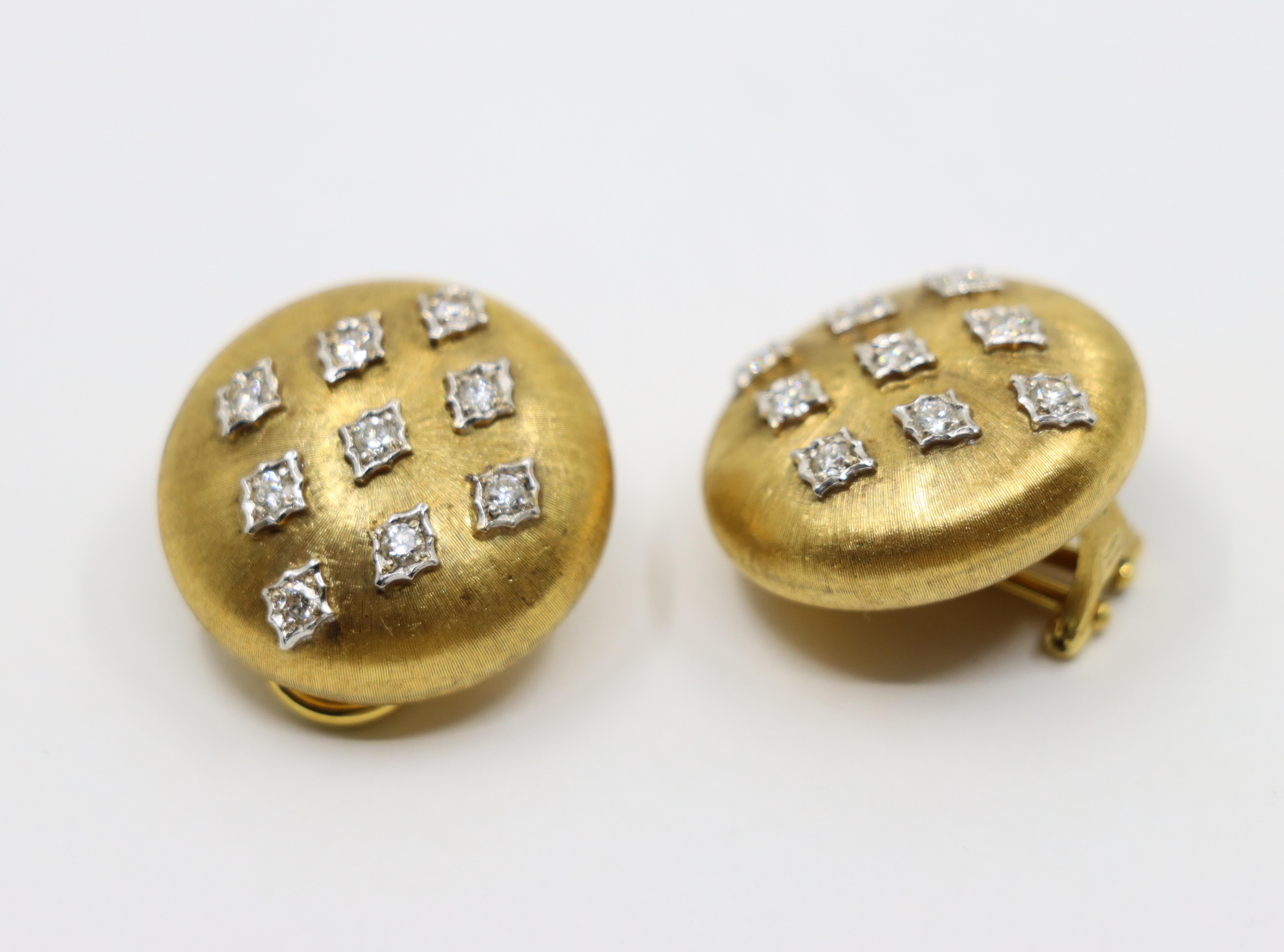 Round Cut Mario Buccellati Geminato 18K Gold Diamond Earrings