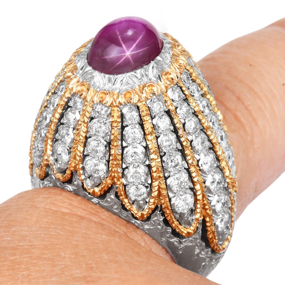 Mario Buccellati Bague en platine GIA à dôme en rubis de Birmanie et diamants en vente 4