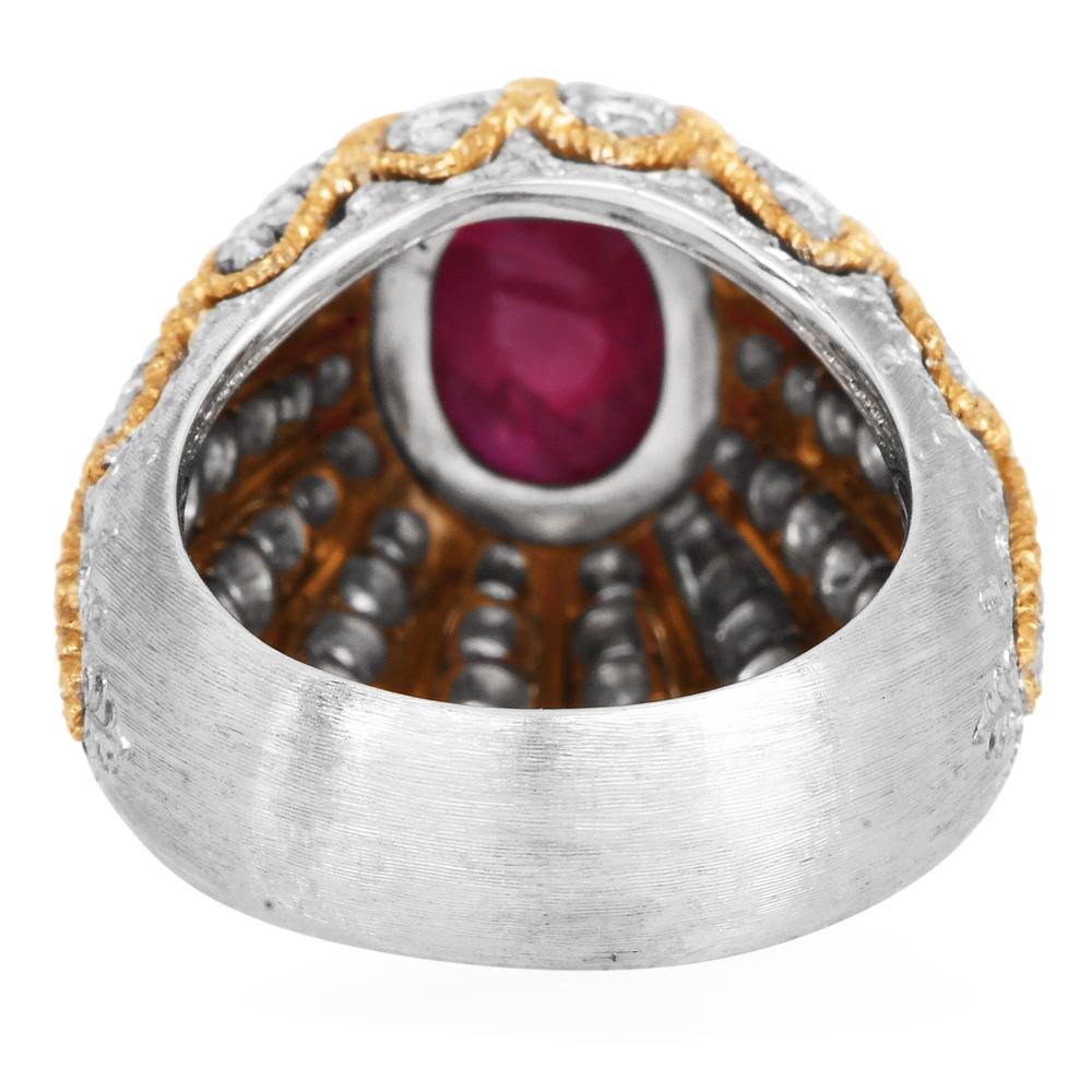 Mario Buccellati Bague en platine GIA à dôme en rubis de Birmanie et diamants en vente 1