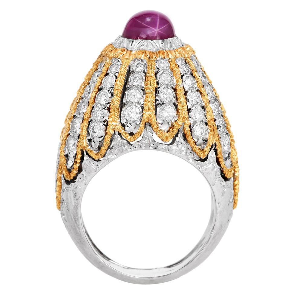 Mario Buccellati Bague en platine GIA à dôme en rubis de Birmanie et diamants en vente 2