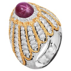 Mario Buccellati Bague en platine GIA à dôme en rubis de Birmanie et diamants
