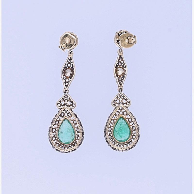Post-War Mario Buccellati Gold Diamond Emerald Earrings