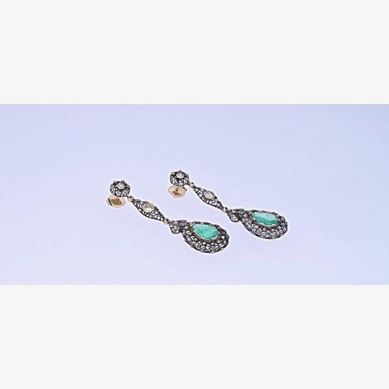 Rose Cut Mario Buccellati Gold Diamond Emerald Earrings