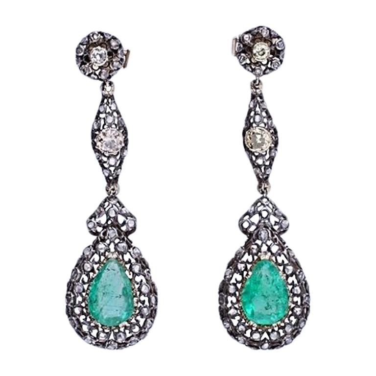 Mario Buccellati Gold Diamond Emerald Earrings