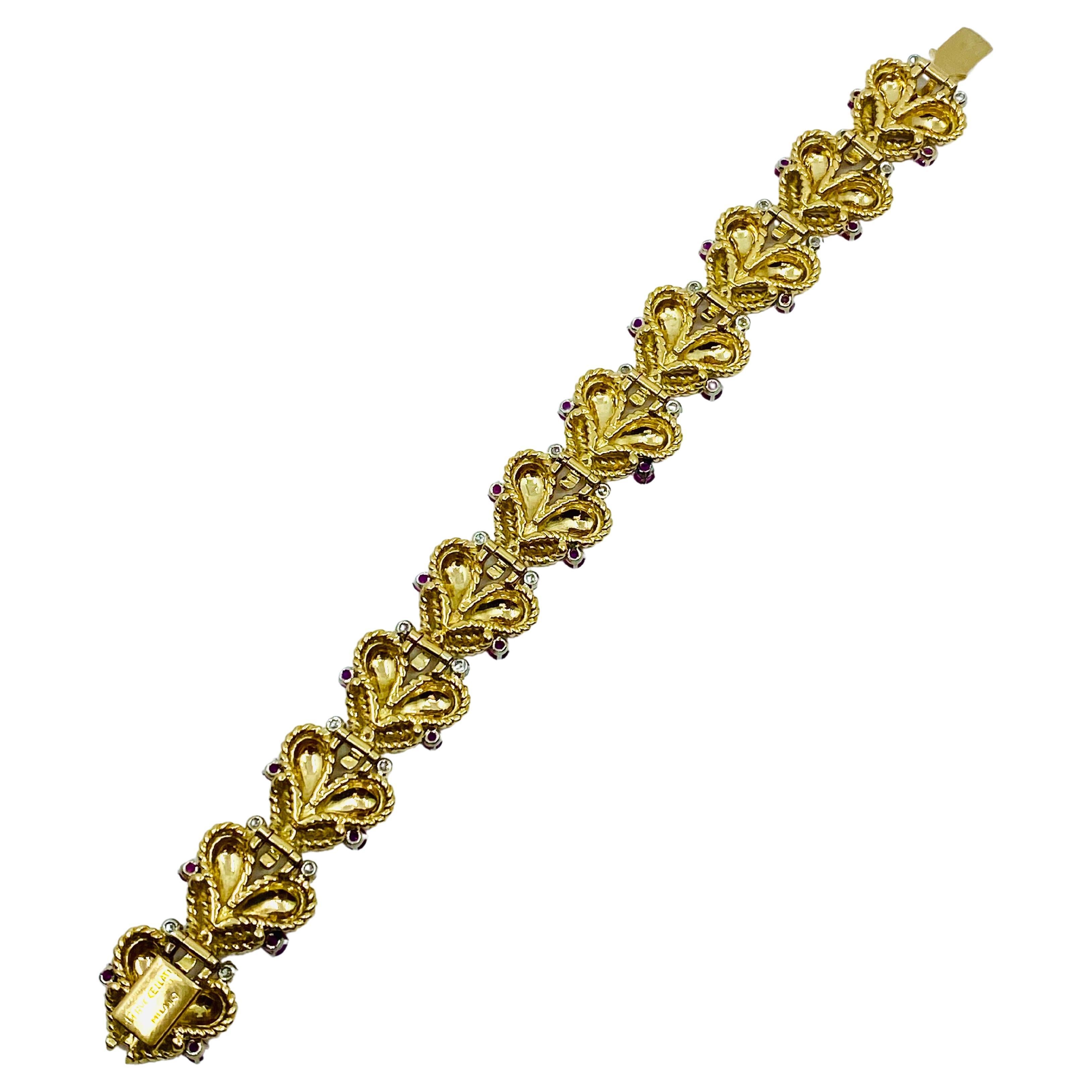 Mario Buccellati Gold Heart Design Bracelet with Gemstones For Sale 5