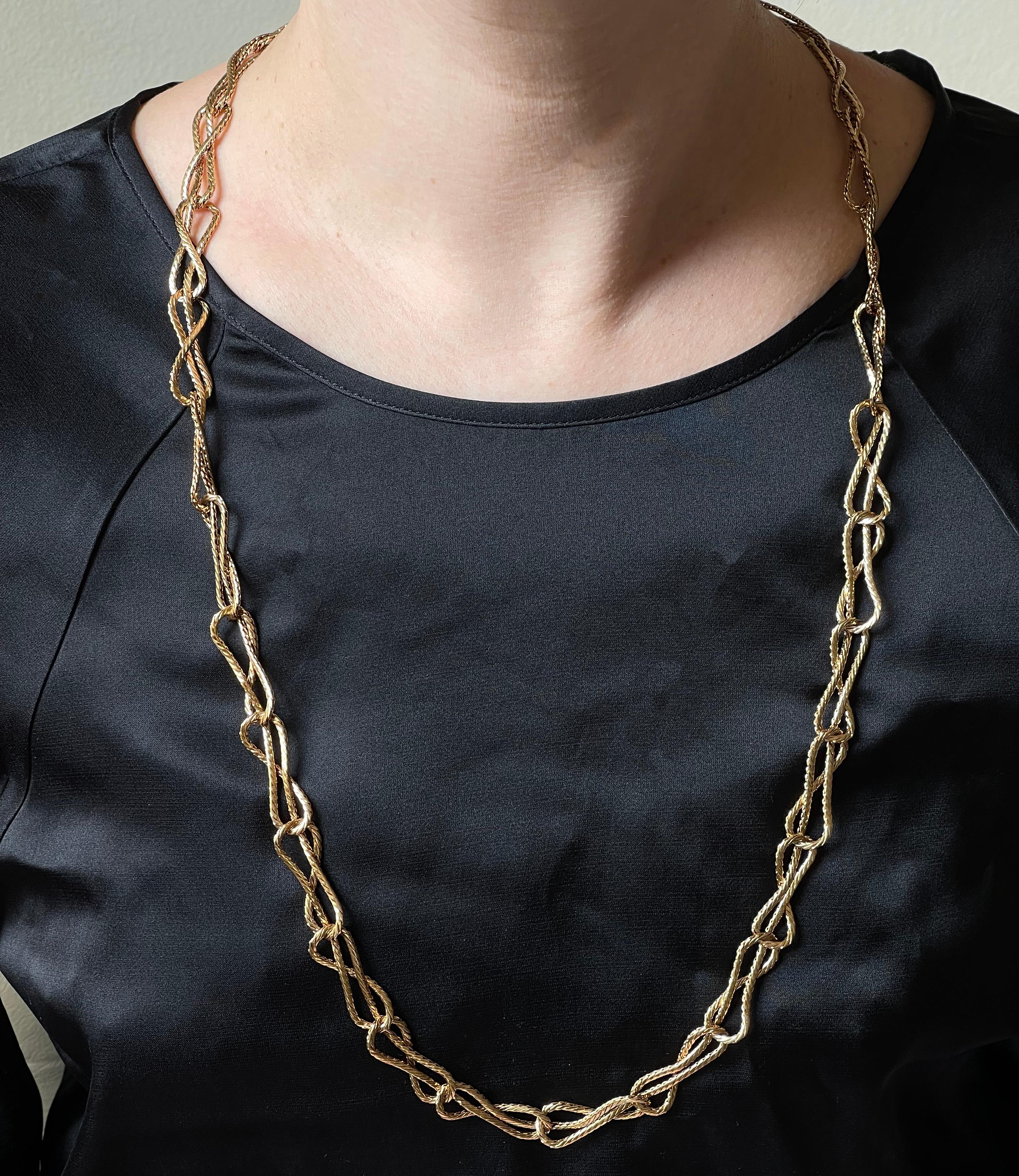 18k gold classic interlocked woven link necklace by one and only Mario Buccellati, the most coveted maker from the well known designer family.  The necklace is 33