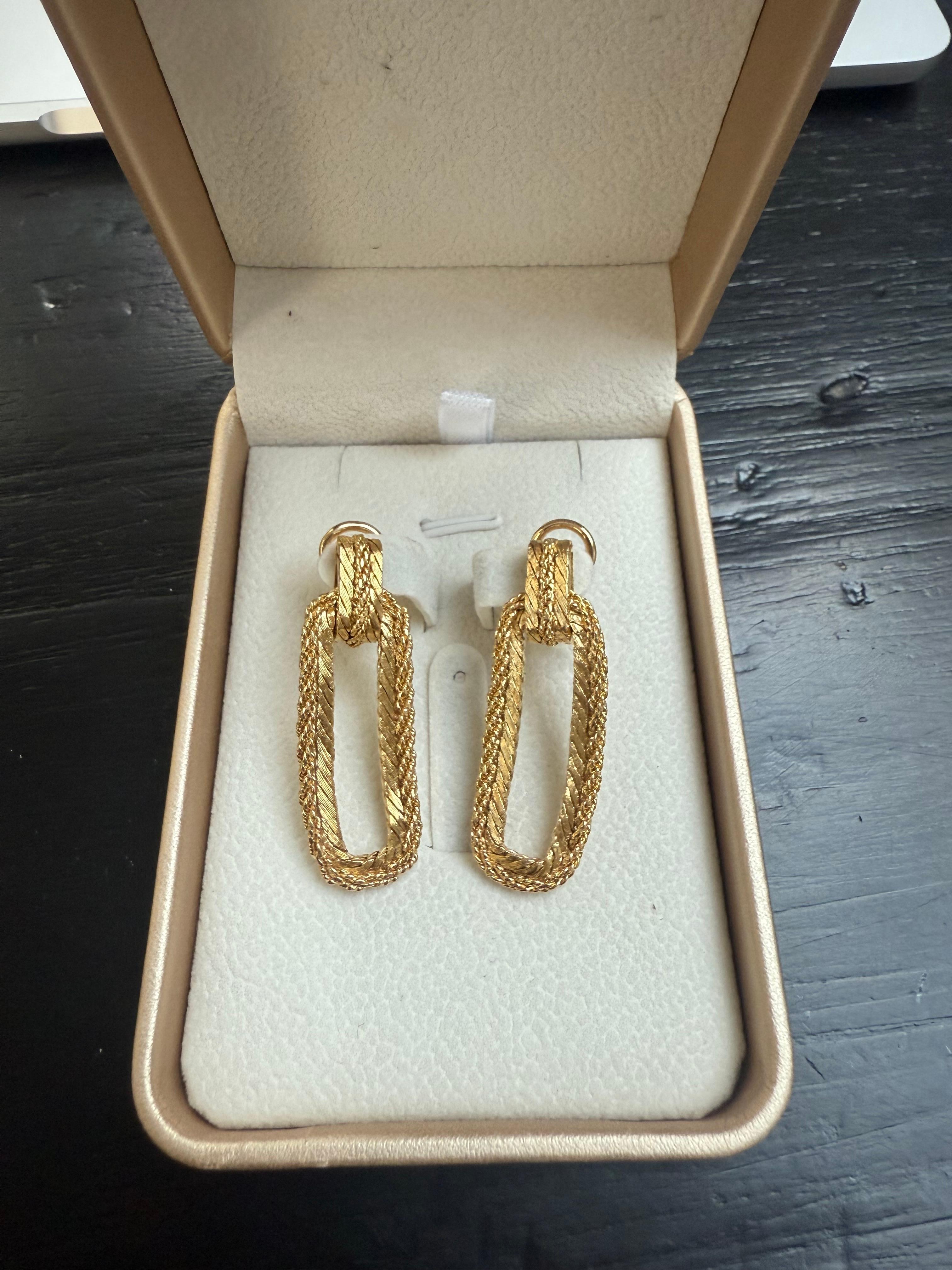Mario Buccellati Gold Stylised Rope Drop Earrings In Good Condition For Sale In London, GB