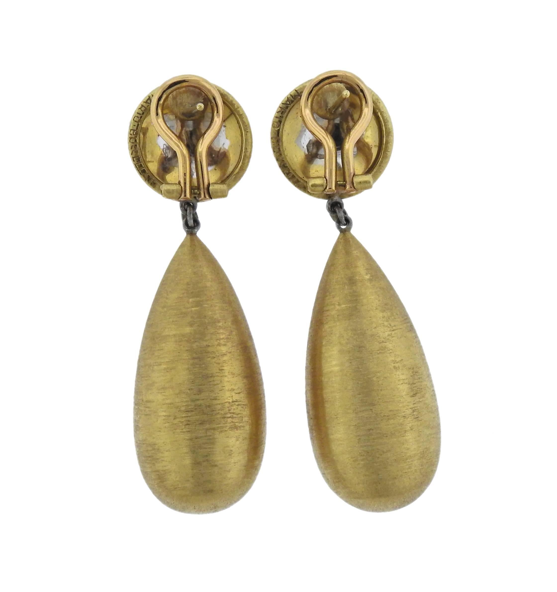 18k gold teardrop earrings crafted by Buccellati for the Geminato collection. Earrings measure 53mm x 18mm, weigh 26 grams. Marked Mario Buccellati.  Come with Buccellati box. 