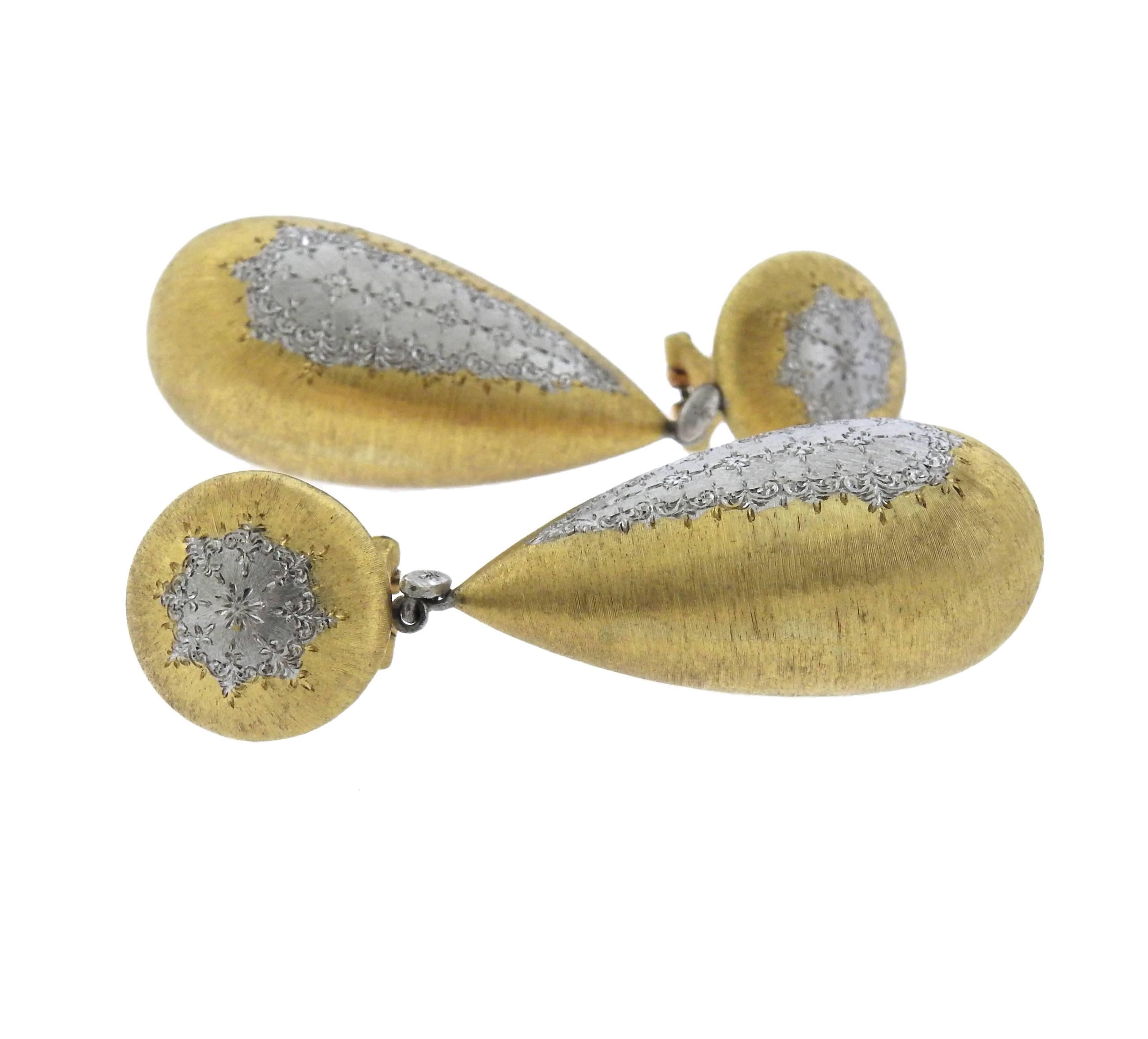 Mario Buccellati Gold Teardrop Geminato Earrings In Excellent Condition In Lambertville, NJ