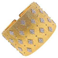 Mario Buccellati Impressive Classic Diamond Gold Wide Cuff Bracelet