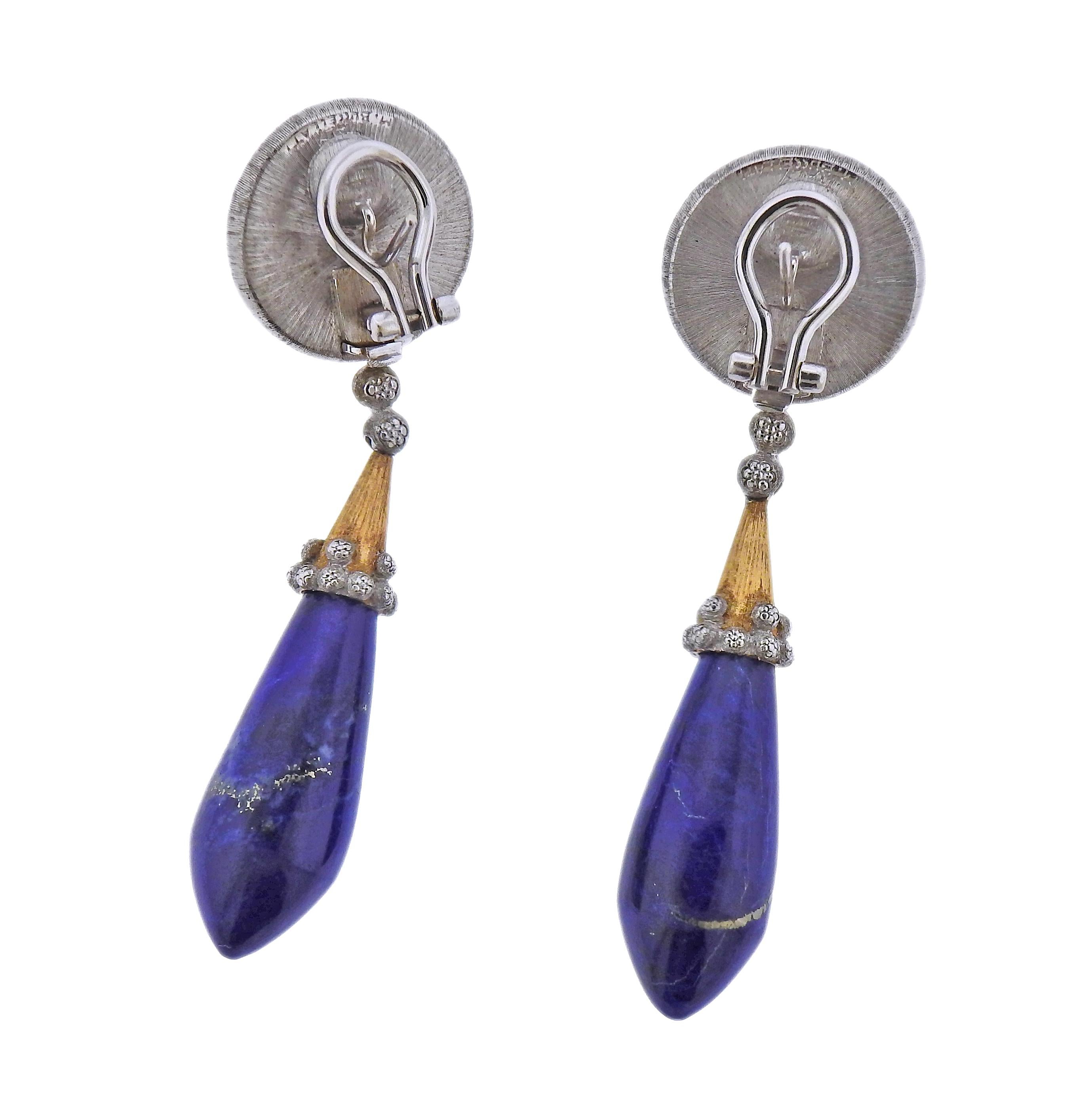 Mario Buccellati Lapis Gold Drop Earrings In Excellent Condition In New York, NY