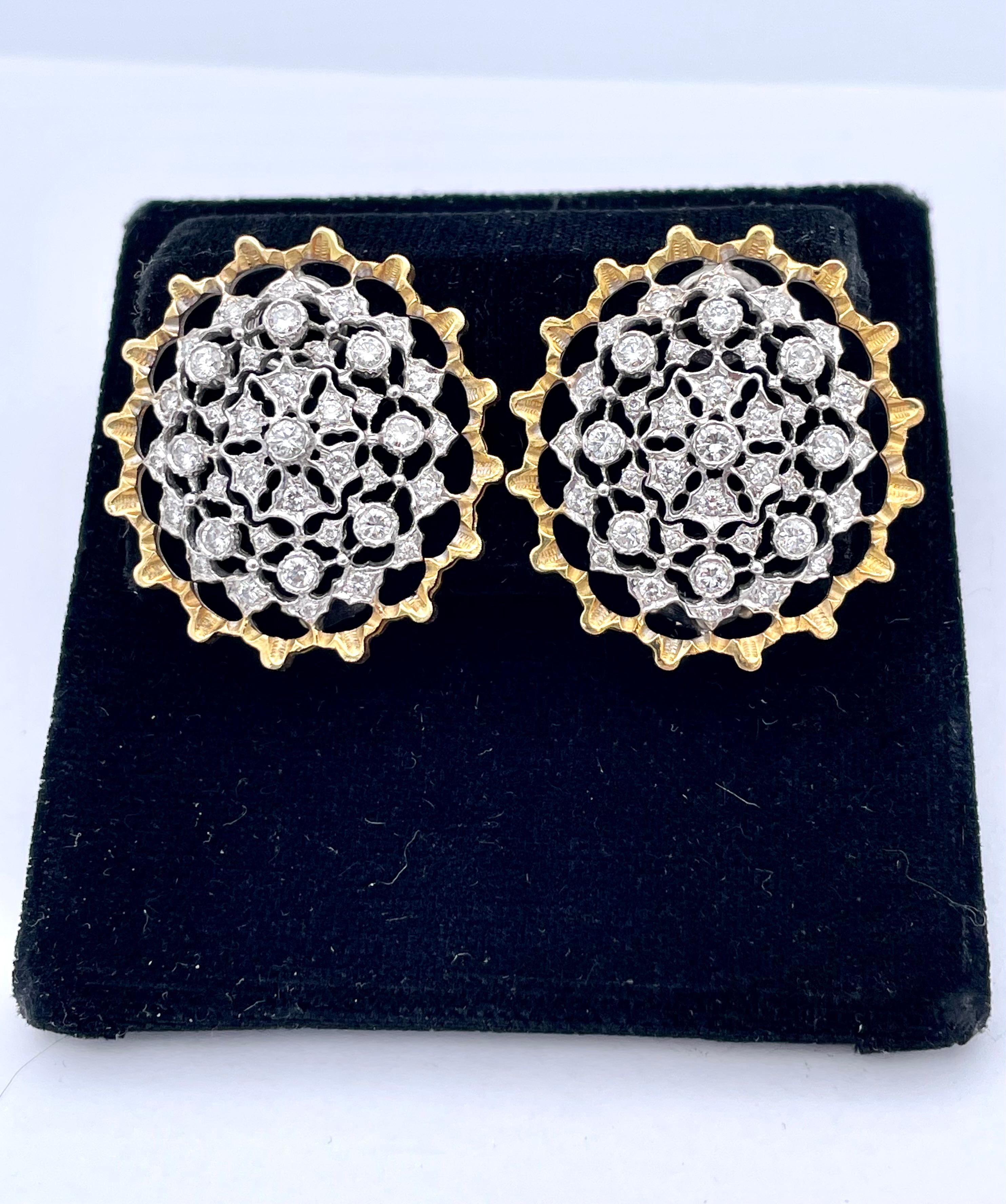 Mario Buccellati Large Gold & Diamond Ear Clips In Excellent Condition In New York, NY