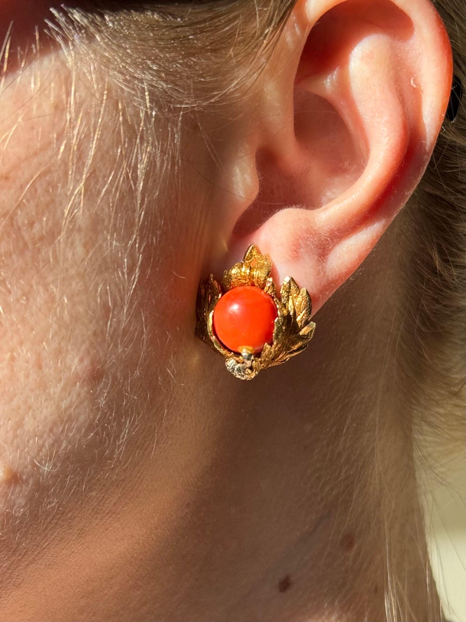 Mario Buccellati Leaf Coral Gold Earrings For Sale 2