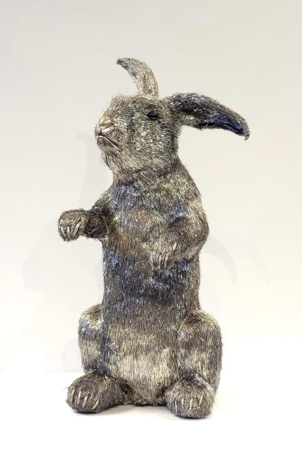 Mario Buccellati life size silver rabbit. A life-Size silver rabbit crafted with a technique know as ‘lavorazione a pelo’ or ‘hair-like workmanship. This technique involved infinite silver filaments of varying length and thickness being welded to