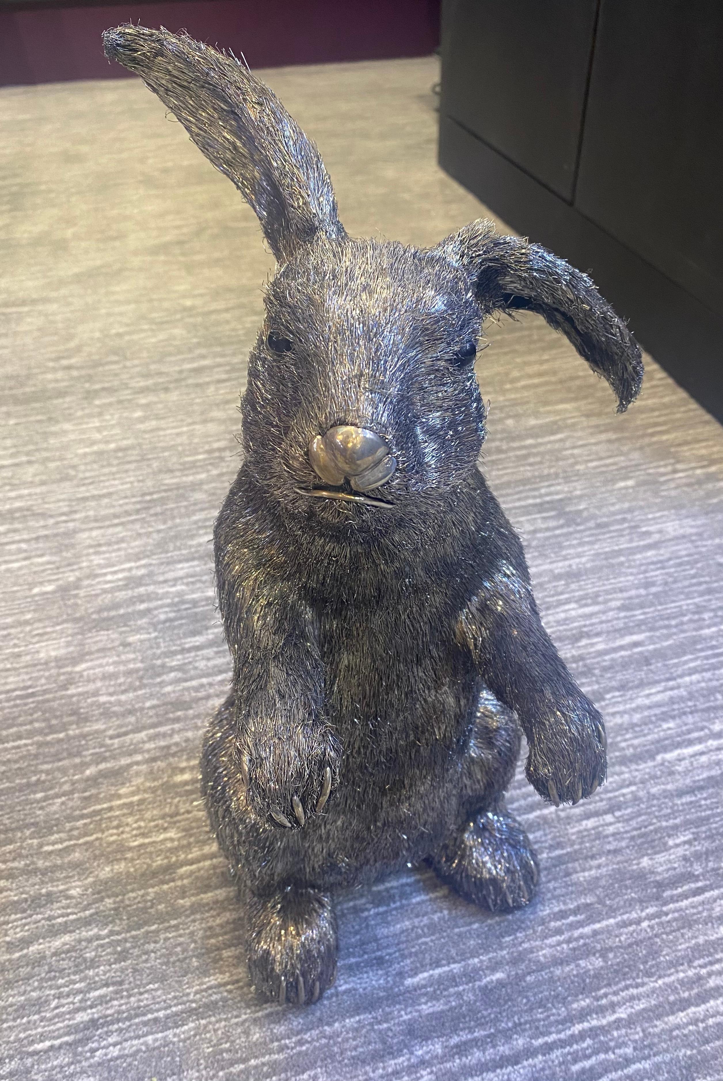 Late 20th Century Mario Buccellati Life Size Silver Rabbit For Sale