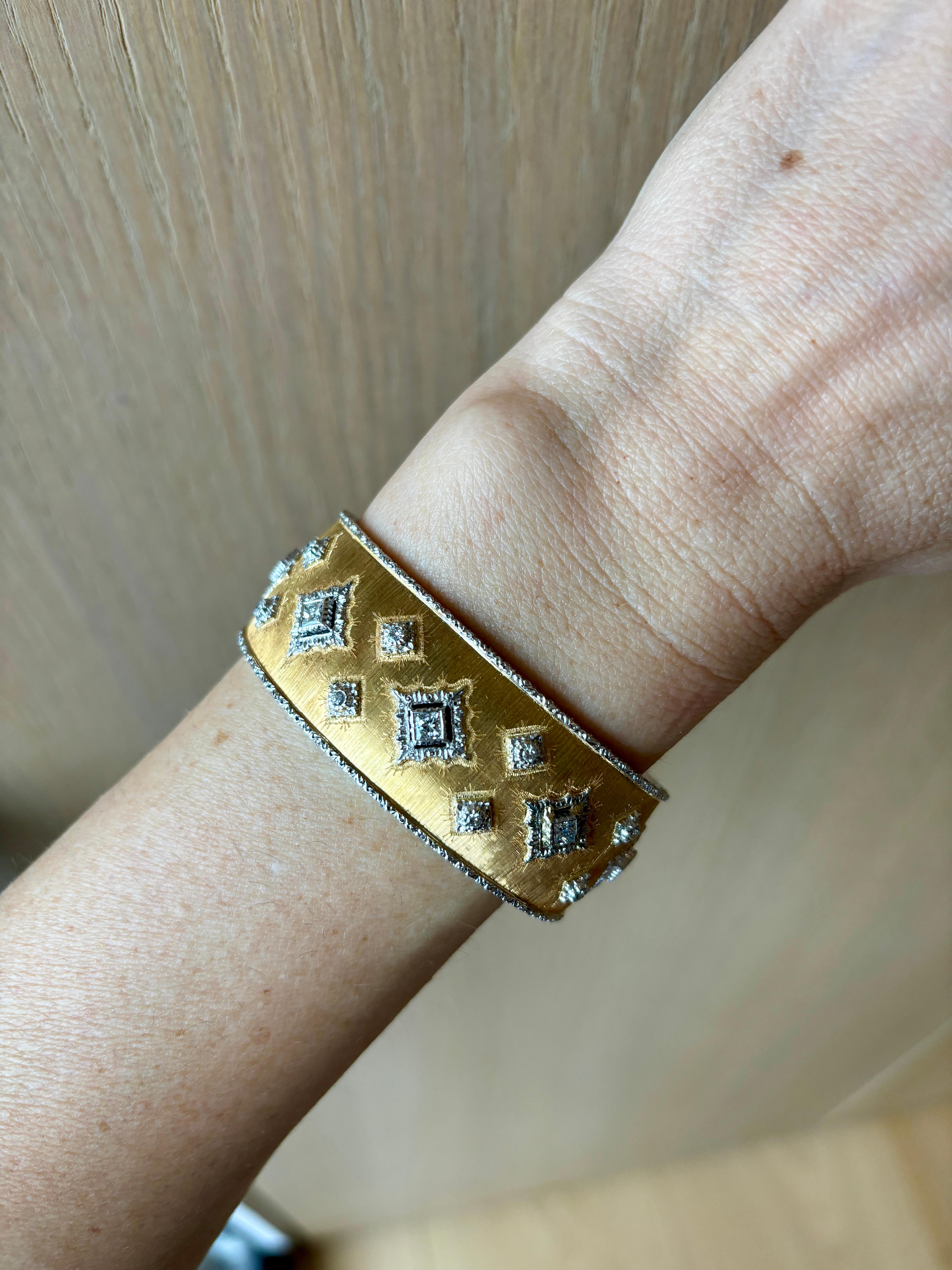 Mario Buccellati Macri Yellow & White Gold Bangle with Diamonds 5