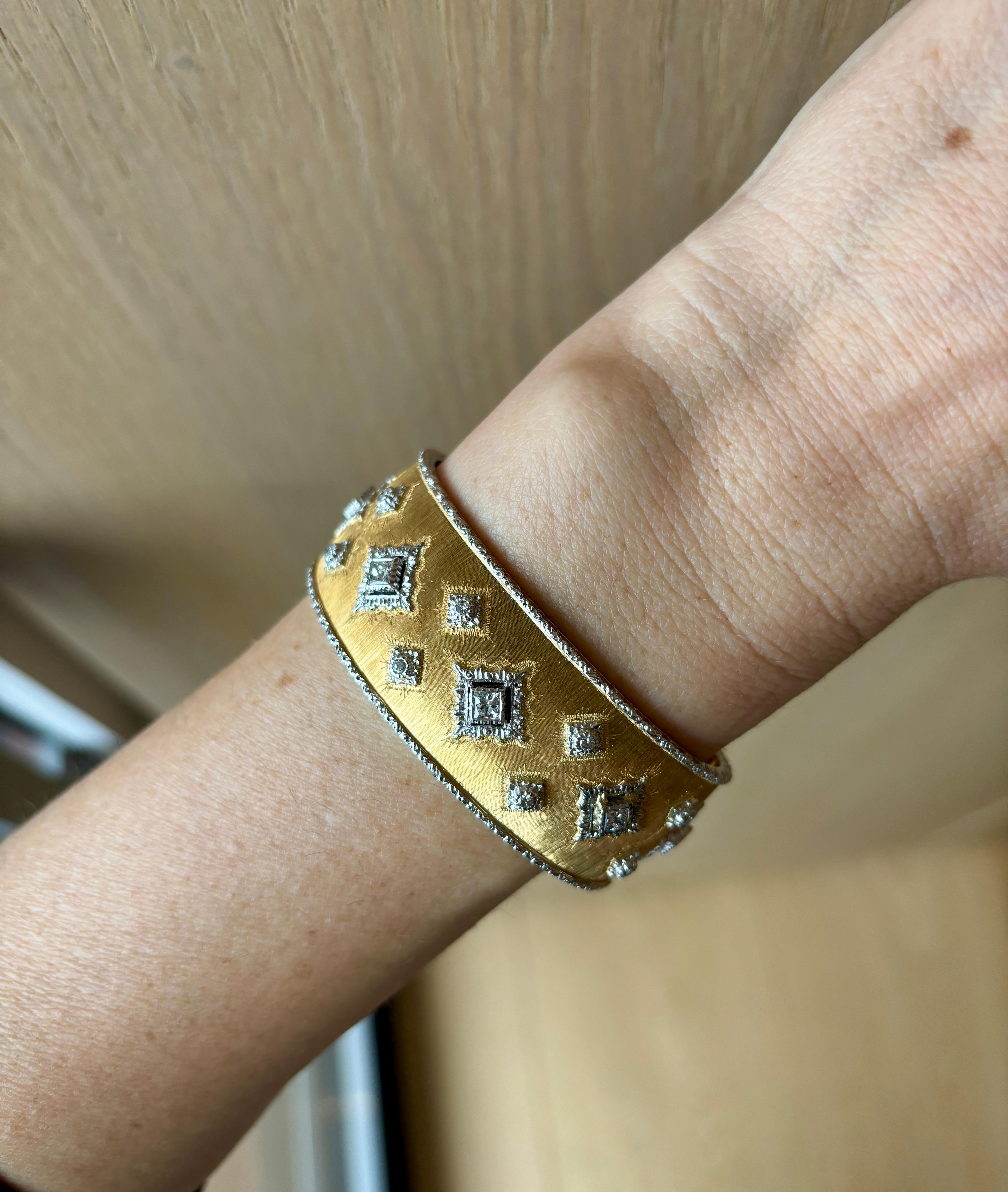 Mario Buccellati Macri Yellow & White Gold Bangle with Diamonds 6