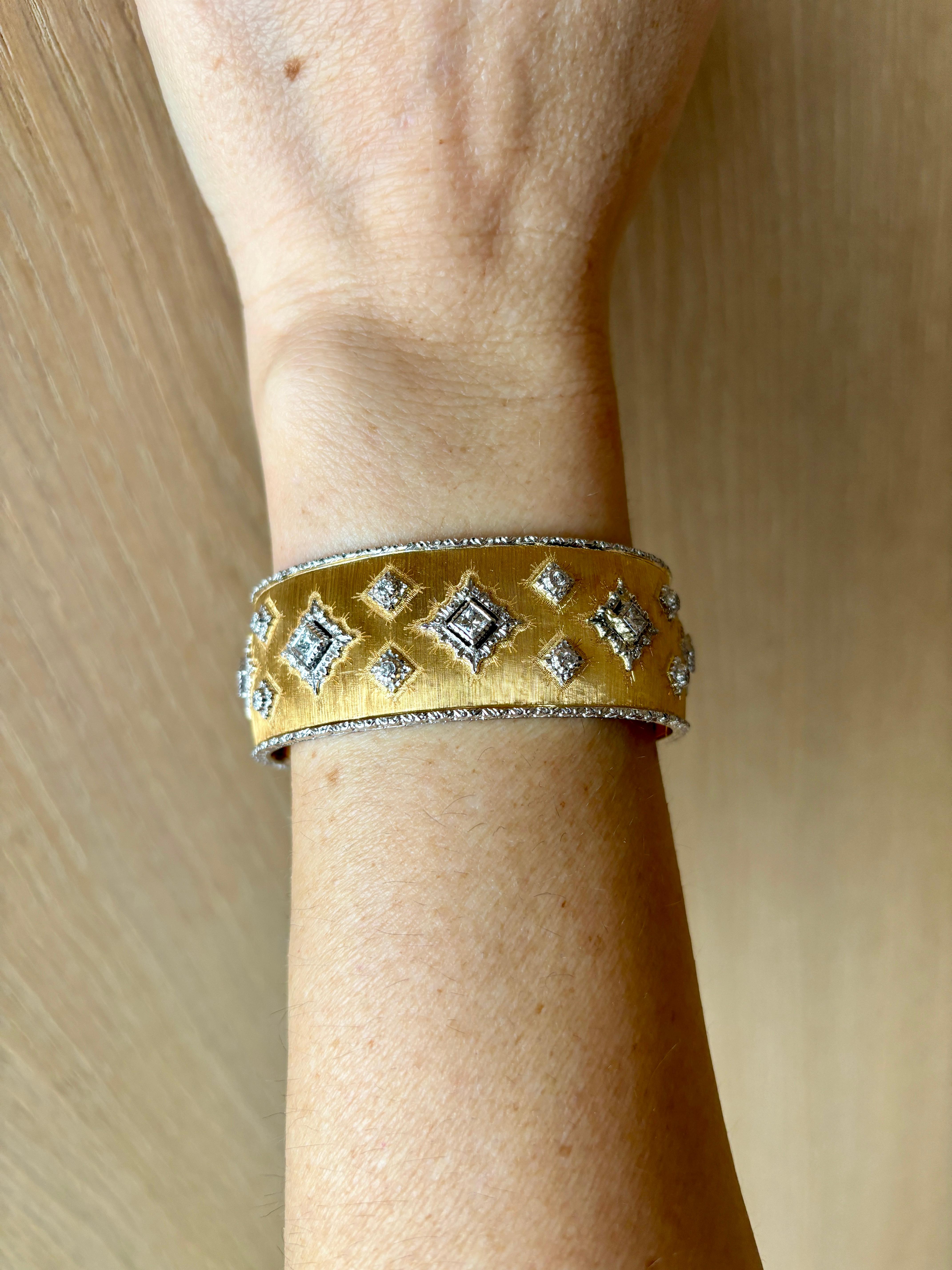 Mario Buccellati Macri Yellow & White Gold Bangle with Diamonds 7