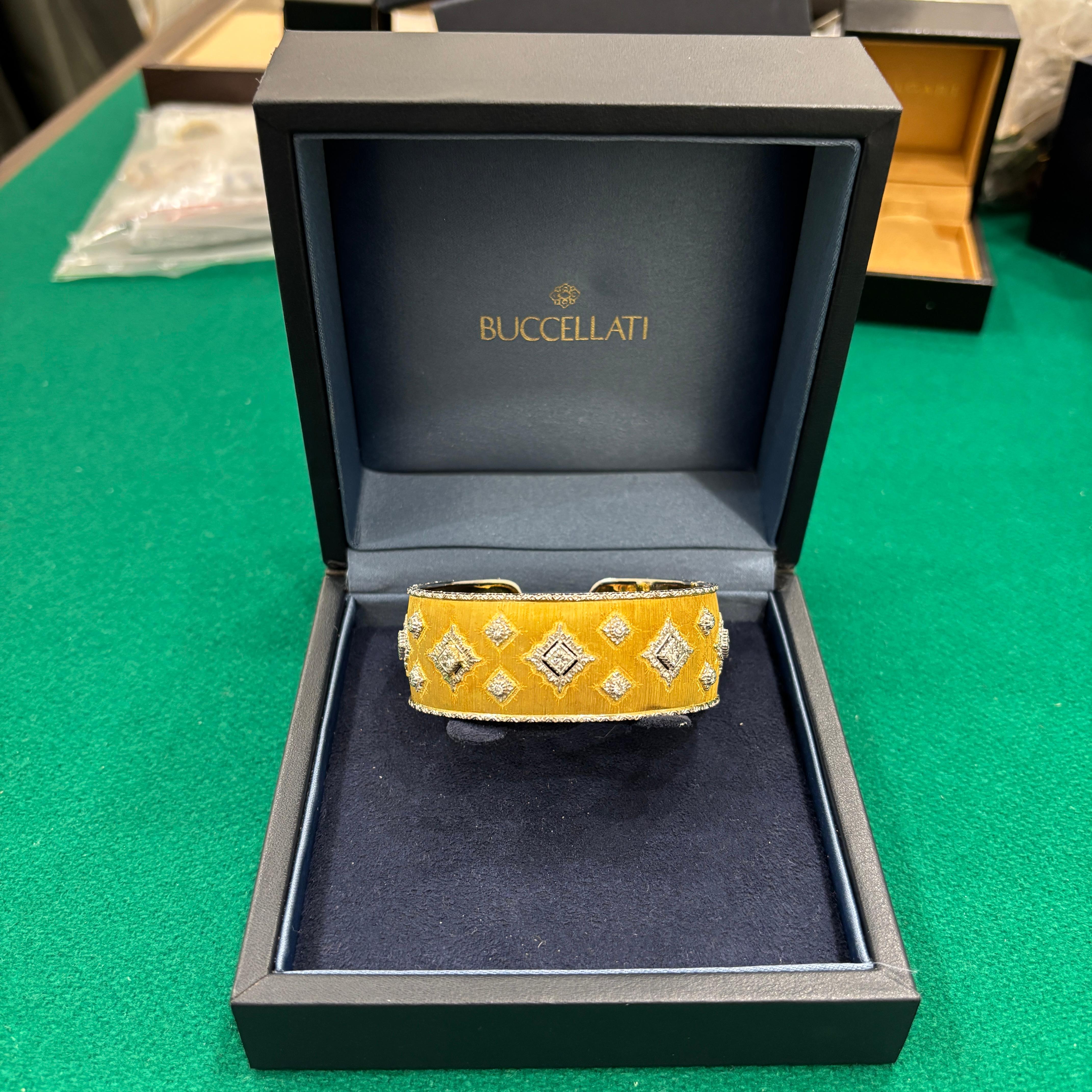 Mario Buccellati Macri Yellow & White Gold Bangle with Diamonds 8
