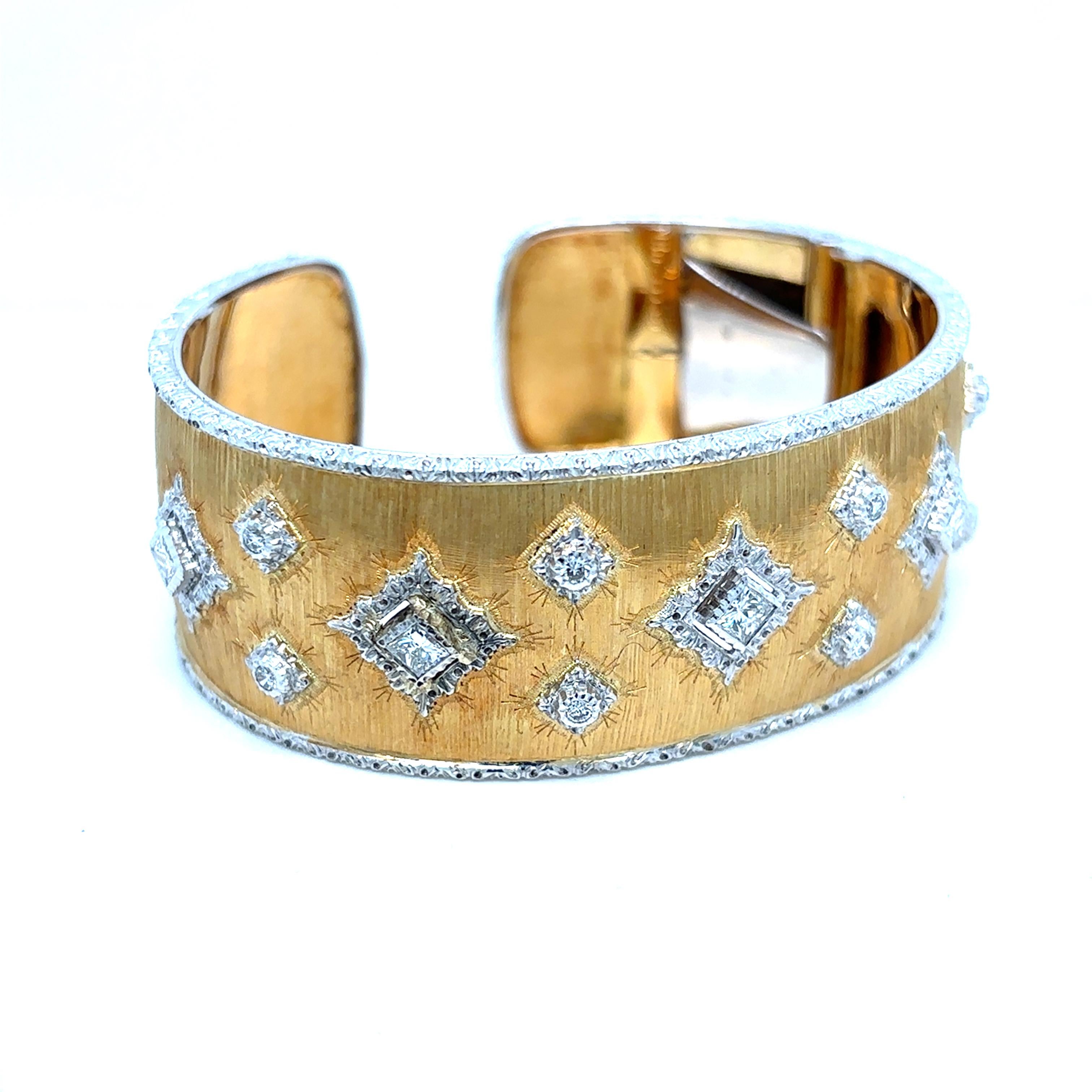 Round Cut Mario Buccellati Macri Yellow & White Gold Bangle with Diamonds