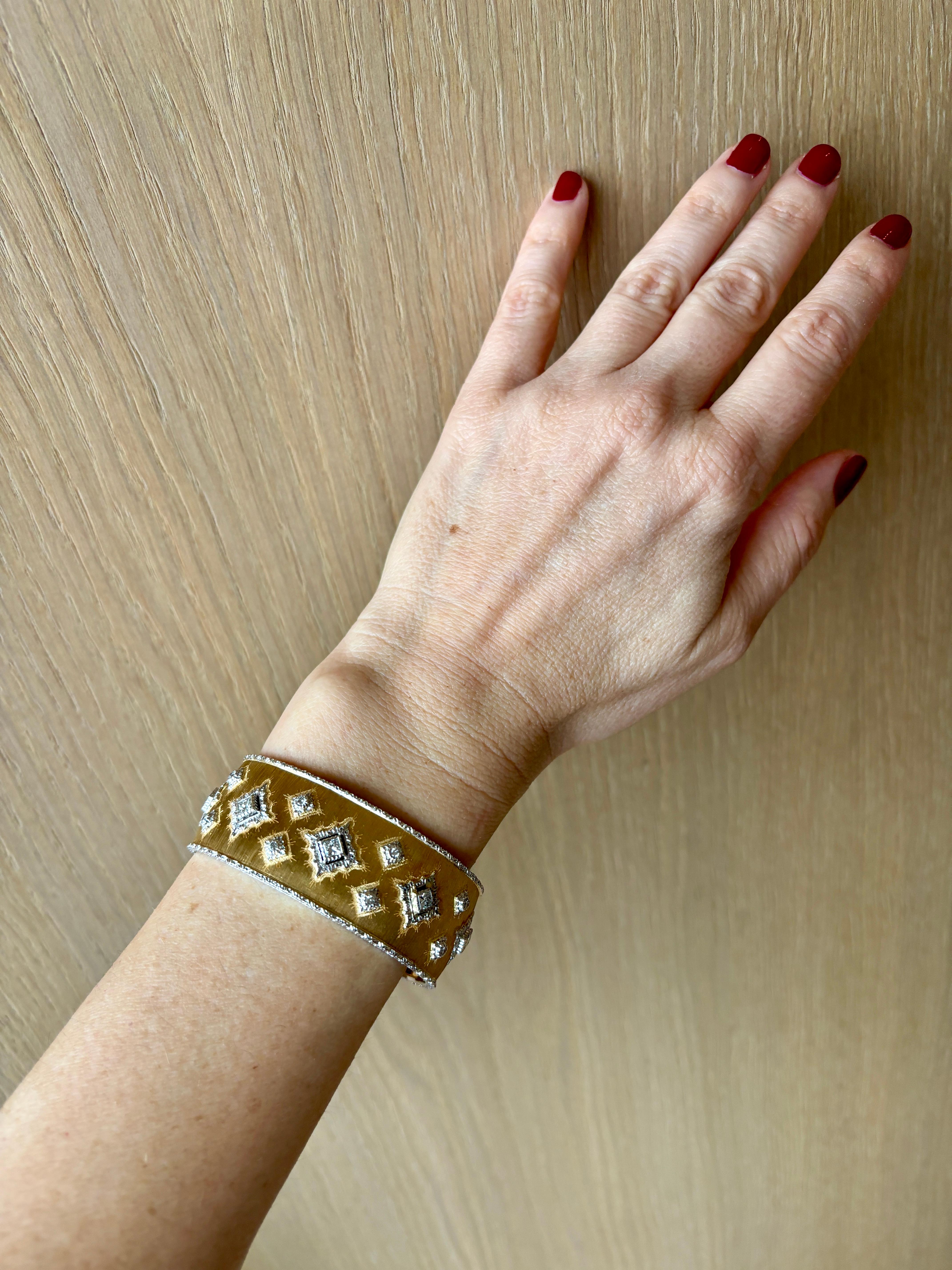 Women's Mario Buccellati Macri Yellow & White Gold Bangle with Diamonds