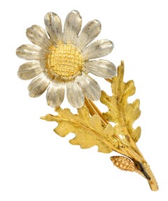 Mario Buccellati Mid-Century 18 Karat Two-Tone Gold Daisy Flower Brooch