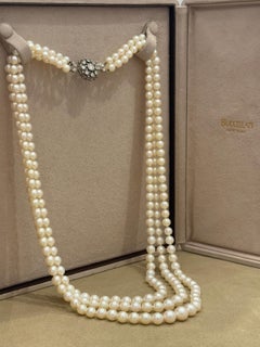 Collier de perles Mario Buccellati avec fermoir en diamant taille ancienne circa 1970