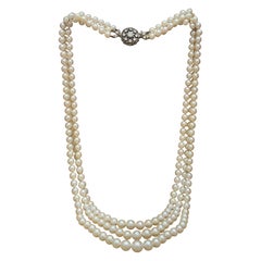 Mario Buccellati Pearl Necklace with Old Cut Diamond Clasp circa 1970s
