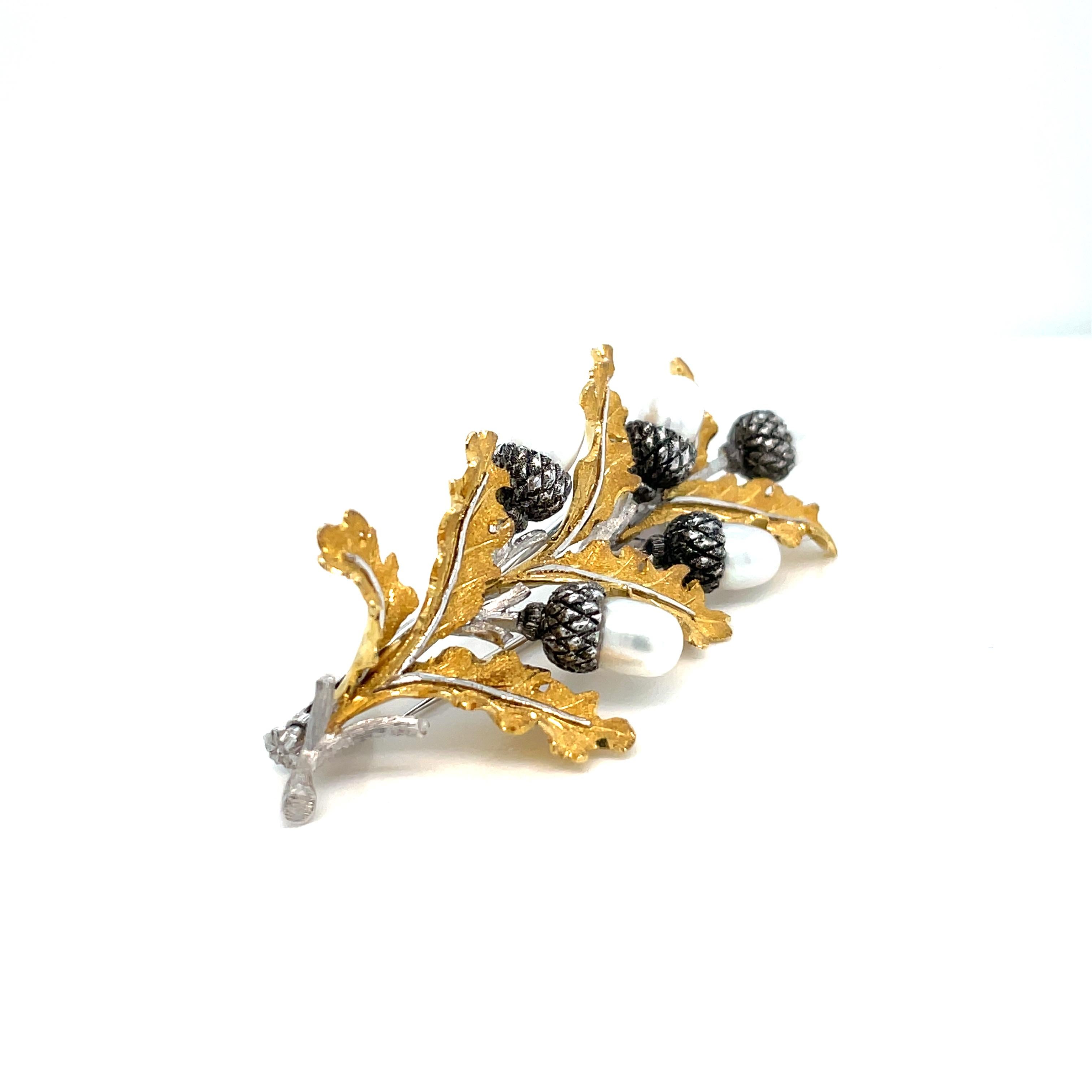 Bead Mario Buccellati Pearls Floral Design Gold Brooch