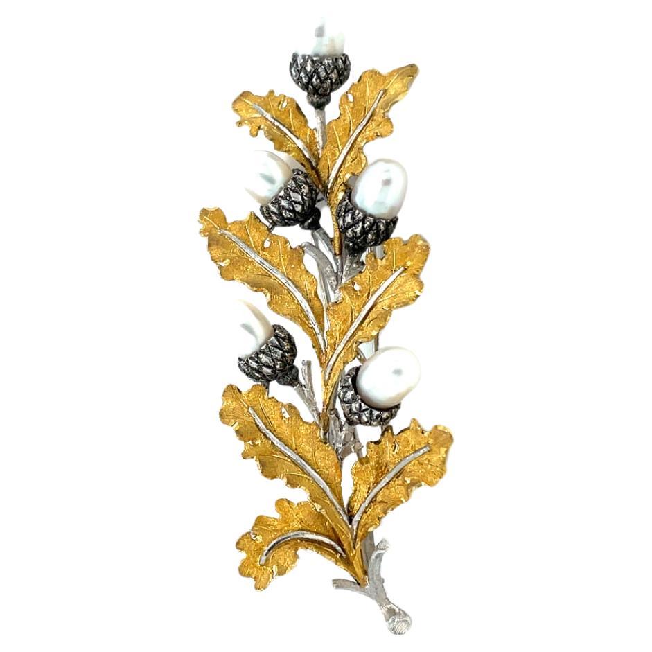 Mario Buccellati Pearls Floral Design Gold Brooch